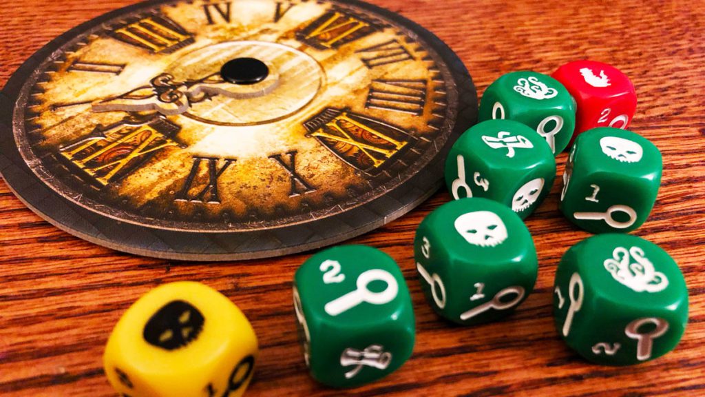 Elder Sign Card and Dice Game Dice and Clock