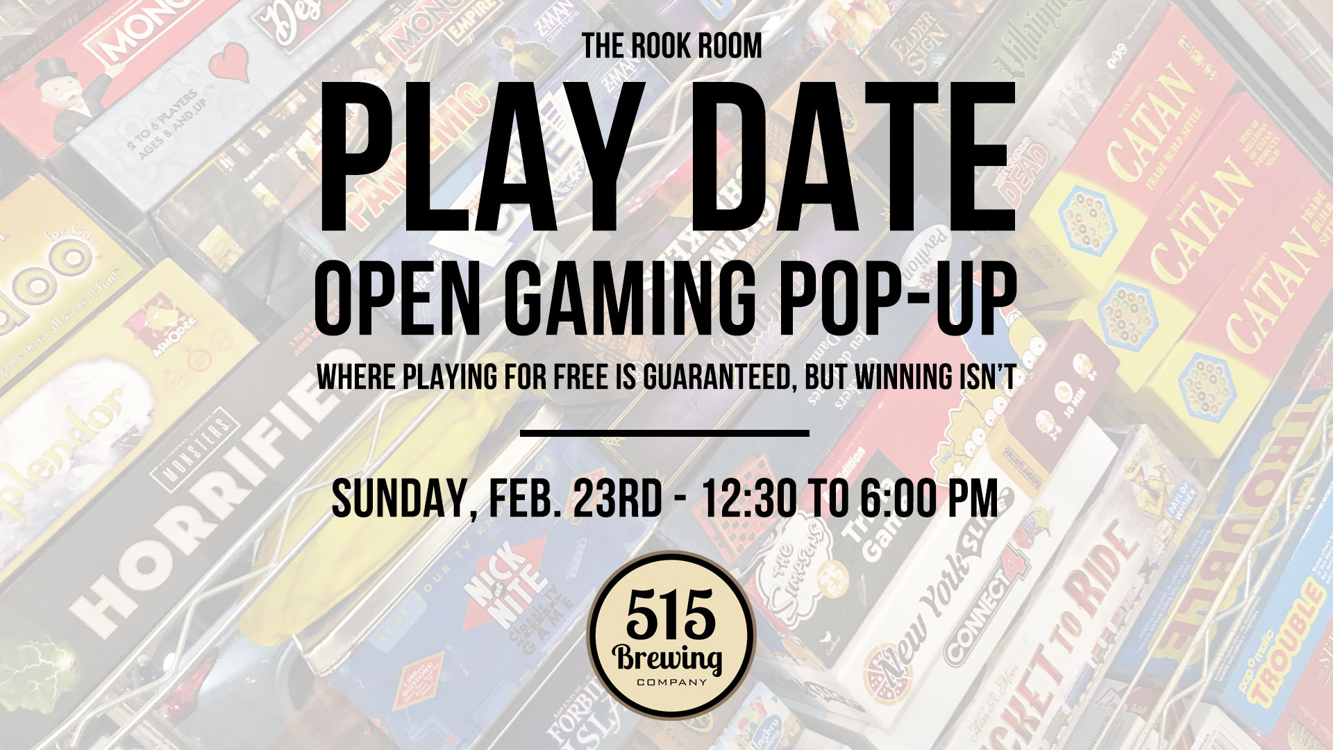 The Rook Room Play Date Open Gaming Pop-Up board game free play graphic