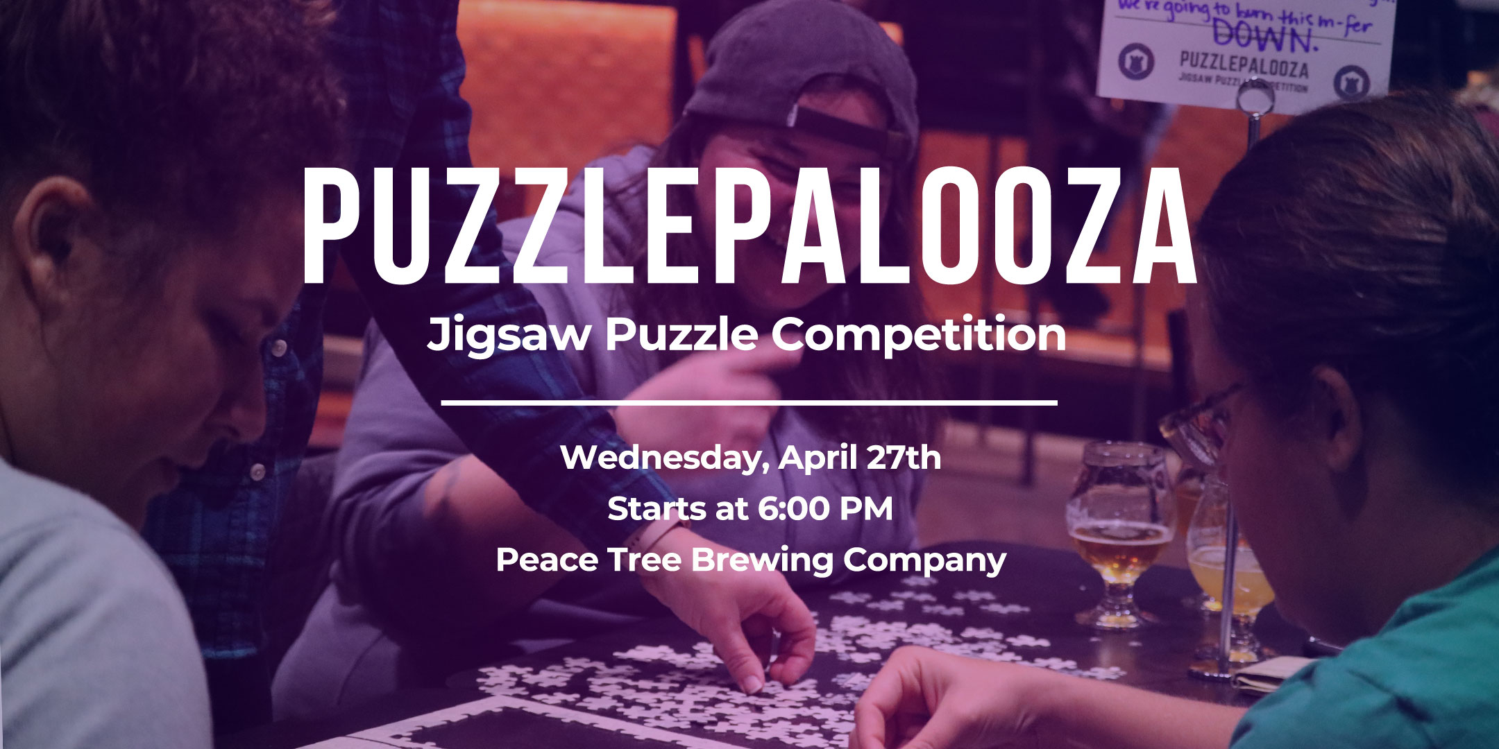 Puzzlepalooza Jigsaw Puzzle Competition Peace Tree Des Moines Branch April 27, 2022 Info Banner