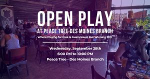 Open Play Board Game Event at Peace Tree Des Moines Branch September 28, 2022