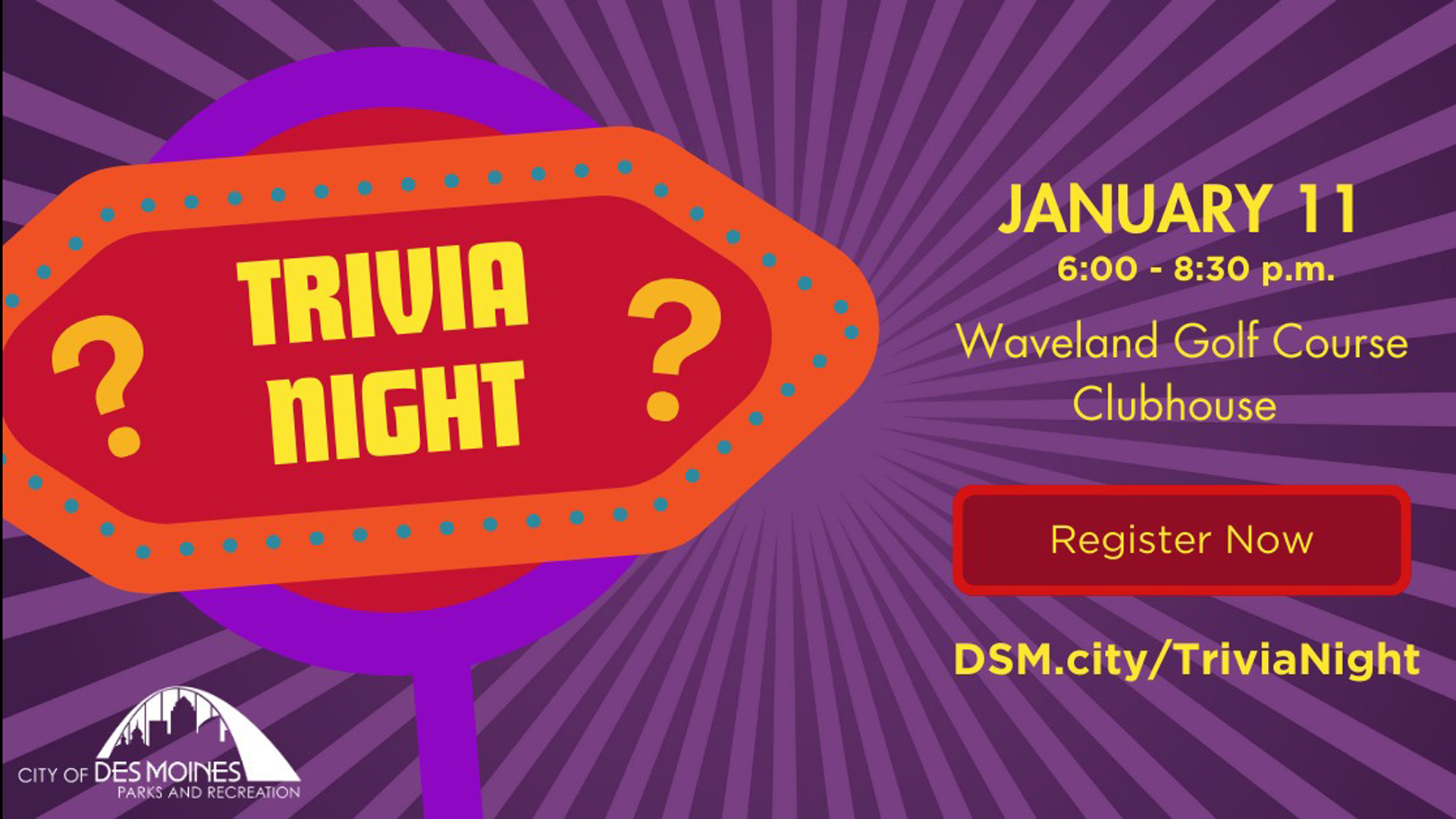 Trivia Night with Des Moines Parks and Recreation January 11, 2024 Event Image