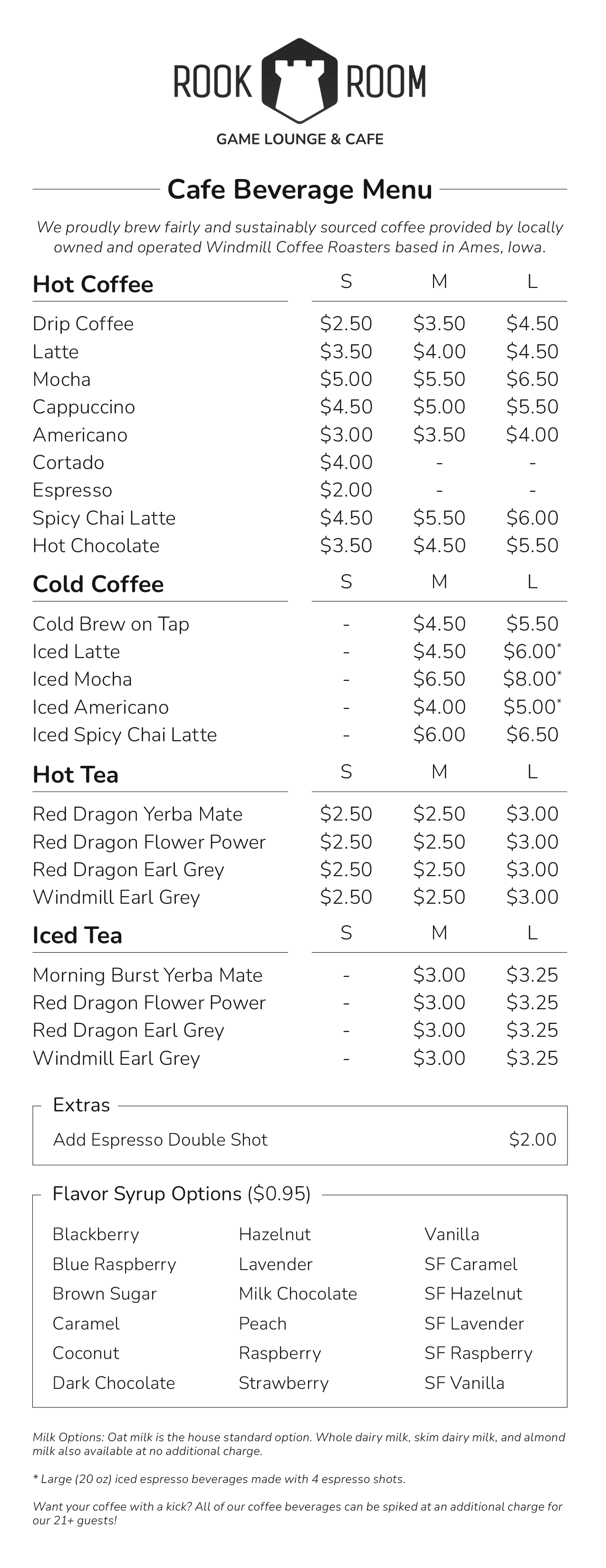 Rook Room Cafe Menu